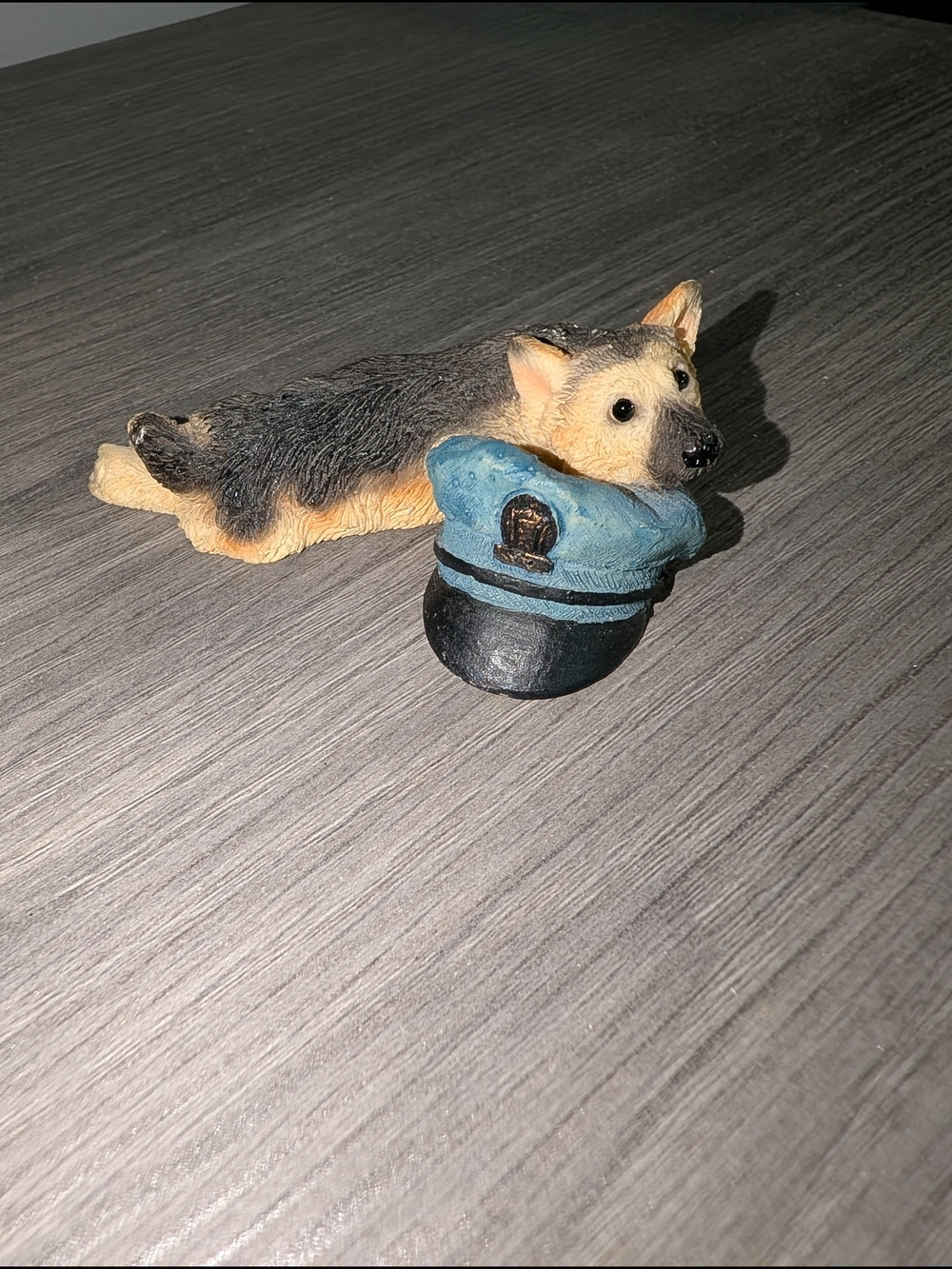 German Shepherd Figurine with Blue Police Hat